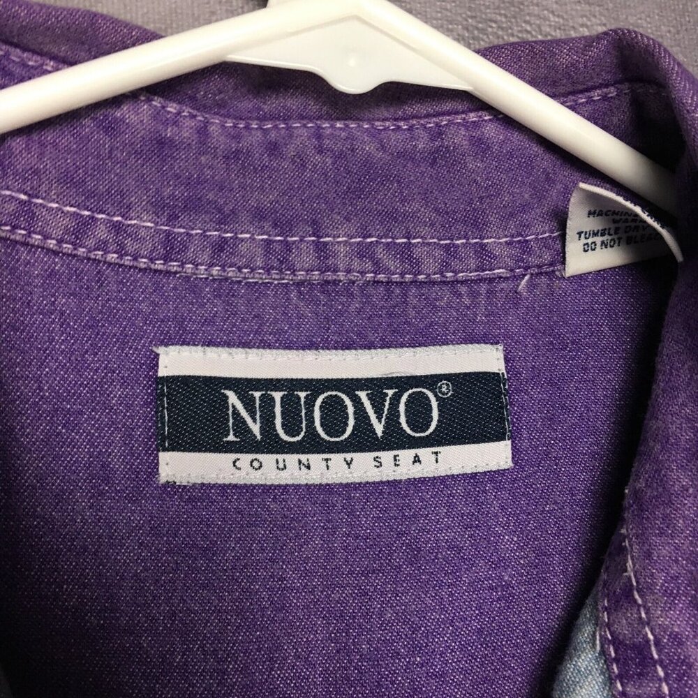 Vintage Nuovo County‎ Seat Chambray Shirt size Medium Long Sleeve Purple Button - Picture 4 of 14